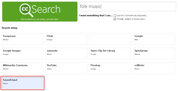Recherche de musique libre de droit sur SoundCloud avec CC Search