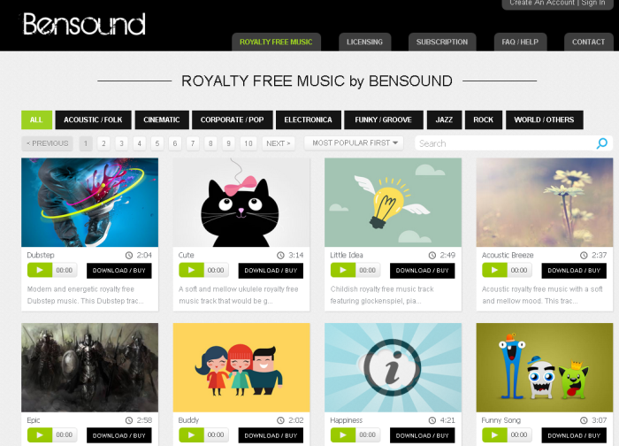 Bensound, un site de musiques gratuites et libres de droits pour vos vidéos